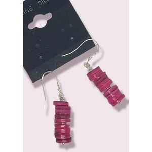 Pink shells heishi beads drop earrings sterling silver 925'